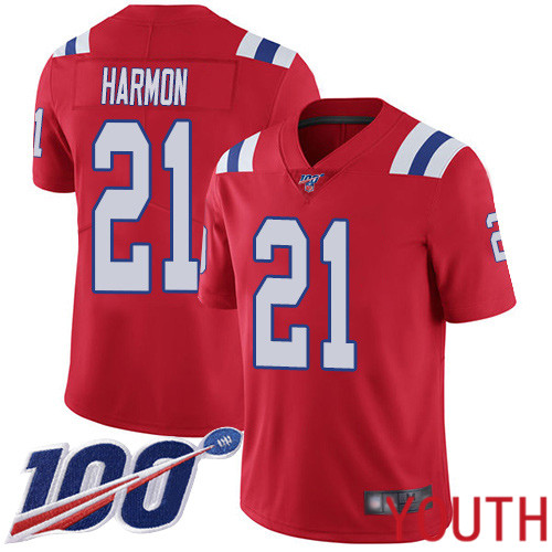 New England Patriots Football 21 100th Season Limited Red Youth Duron Harmon Alternate NFL Jersey